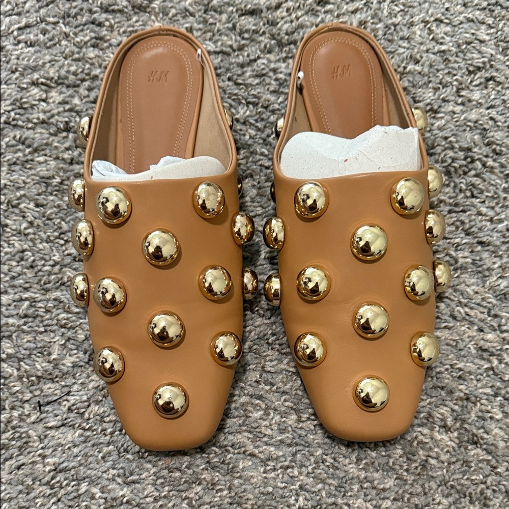 H&M Brown Mules with Gold Studs